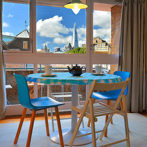 London: tea time overlooking the Tower Bridge and the Shard.