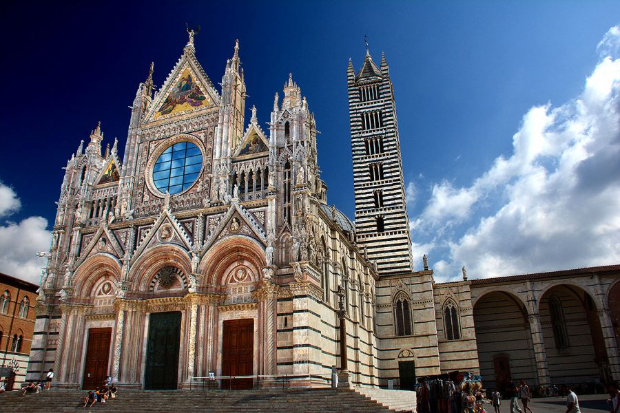 Siena's 13th century Duomo cathedral is an architectural masterpiece housing works of art by Renaissance masters Michelangelo and Donatello.