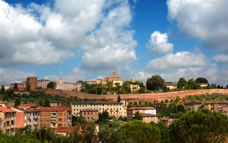 View of the walled Renaissance city of Siena from the estate grounds