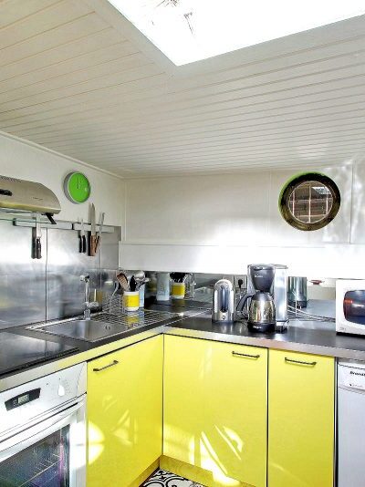 The well-equipped kitchen aboard Notre Bateau-Mouche.