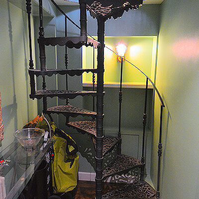 Careful! These tightly-wound, iron stairs are not right for everyone.