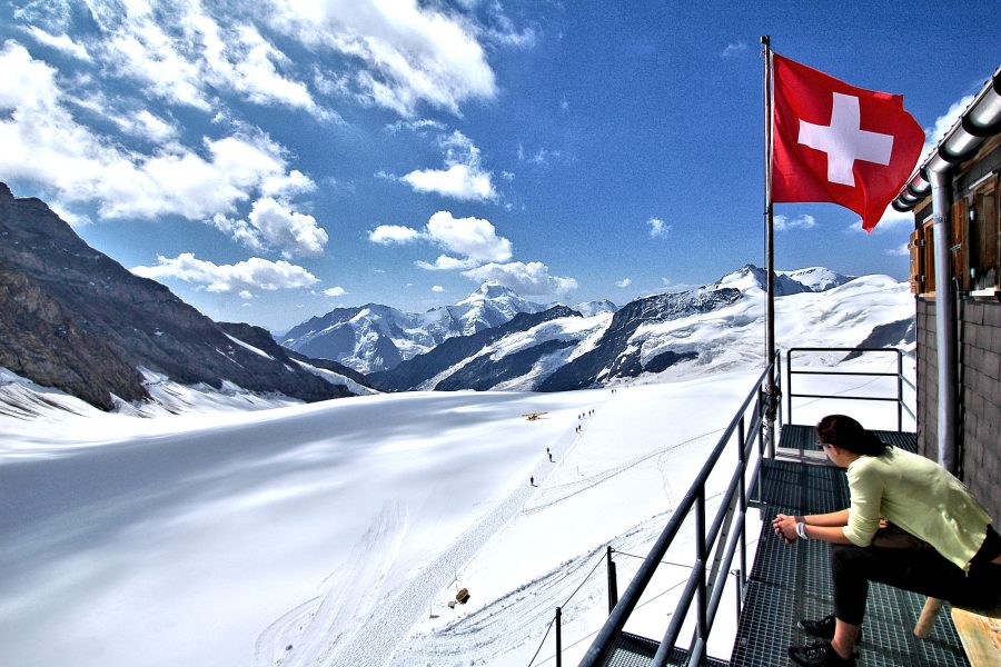 THE BERNESE OBERLAND - The glaciated Jungfraujoch with the Aletschhorn viewed from Mönchsjochhütte — technically in Canton Wallis.