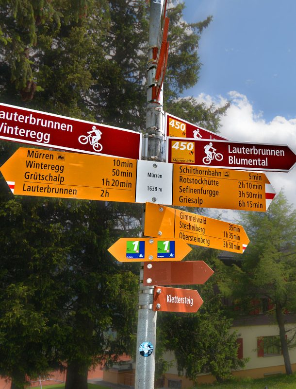 Mürren - Hiking and Biking Signpost