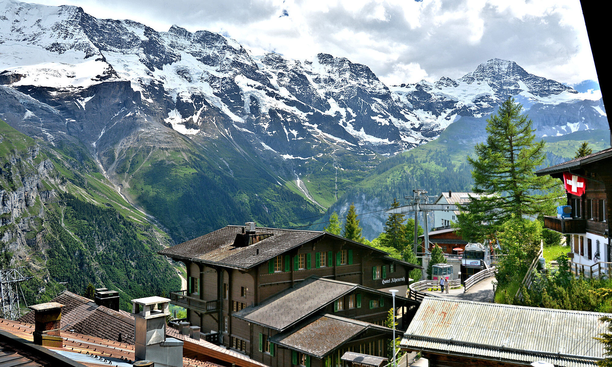 Chalet Silberhorn - Balcony view south to Cablecar and Breithorn. Photo © Home At First.