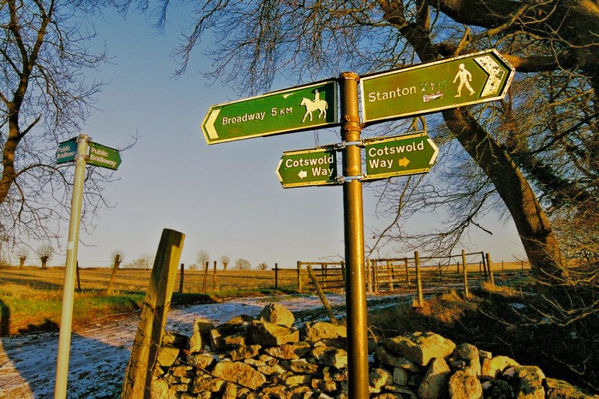 Cotswold Way signs in winter. Photo copyright Home At First.