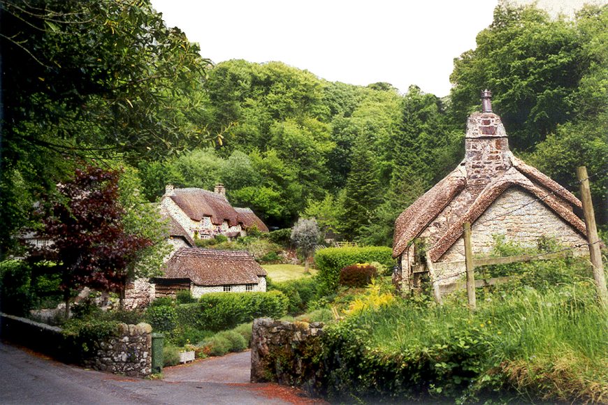 Devon: Buckland in the Moor thatched cottages wide. Photo copyright Home At First.