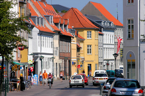 Funen: Odense street scene. Denmark Tourism Photo by Roland Jung.