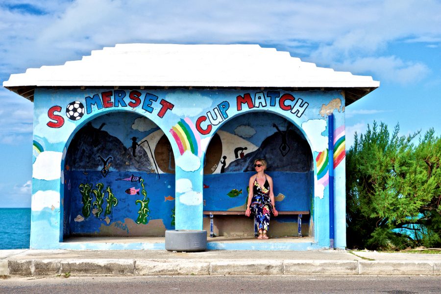 Somerset: Bermuda Cup Match decorated Bus Stop. Bermuda Tourism Authority Photo by Gavin Howarth Howarth Photography © Gavin Howarth.