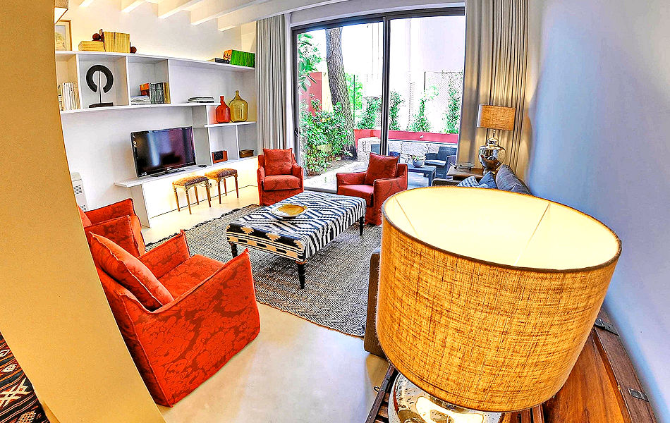 5-Bedroom Townhouse: living room and terrace. Photo courtesy the owners.