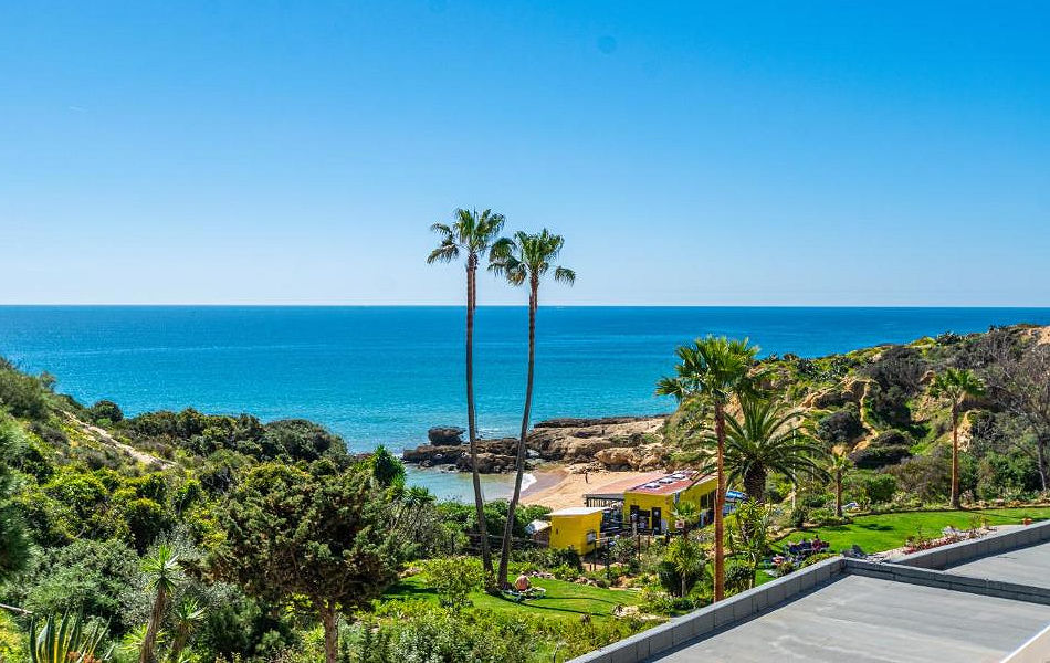 Albufeira East Beach Condo: the beach view from the condo terrace. Photo courtesy the agency.