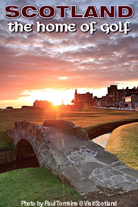 The Swilcan Bridge over the Swilcan Burn on the 18th fairway of the Old Course at St Andrews, Fife, the Home of Golf. Photo by Paul Tomkins © VisitScotland.