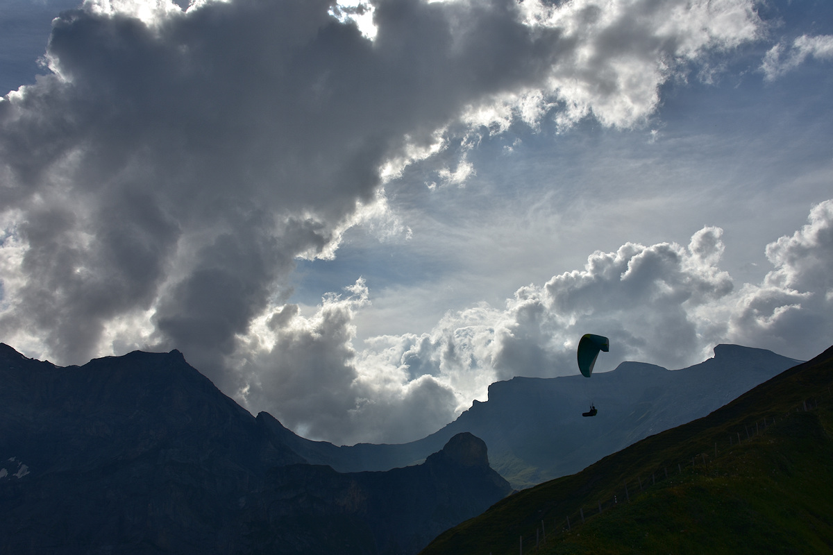2. I noticed something moving along the horizon from right to left silhouetted against the clouds and the Bernese Alps.